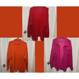 LOT Womens Oversized Knit Cardigan Sweater XXL Bright Red Open Front Pockets